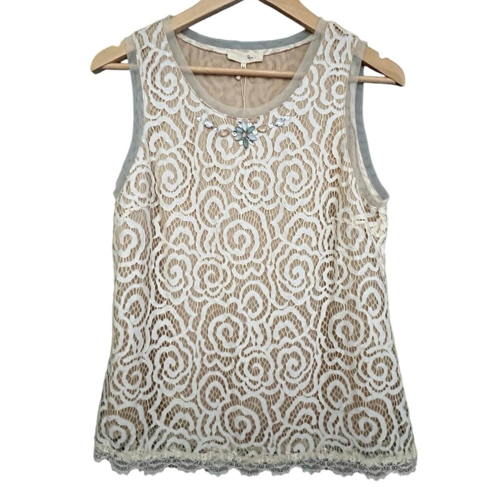 NWT Rye Sheer White and Cream Sleeveless Blouse